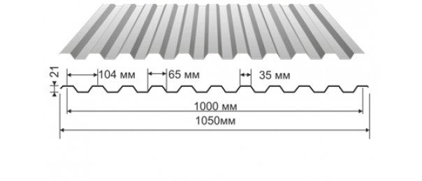 Профнастил оцинкованный С-21 1050x2500 купить недорого в Стремилово