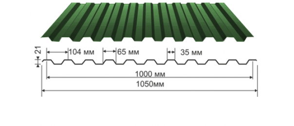 Профнастил зеленый оцинкованный  RAL 6005 С-21 купить недорого в Стремилово